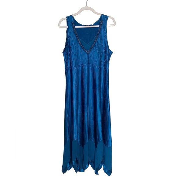 Komarov Dress Charmeuse Marine Night Beaded Sleeveless Chiffon Dress Size XL - Picture 2 of 8